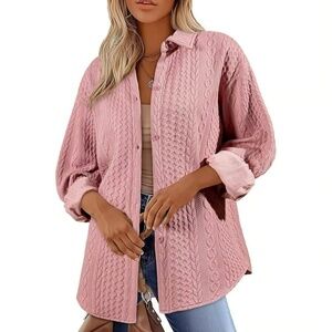 Women's Lantern Sleeve Oversized Knit Shirt Jacket | Button-Down, Cozy & Stylish